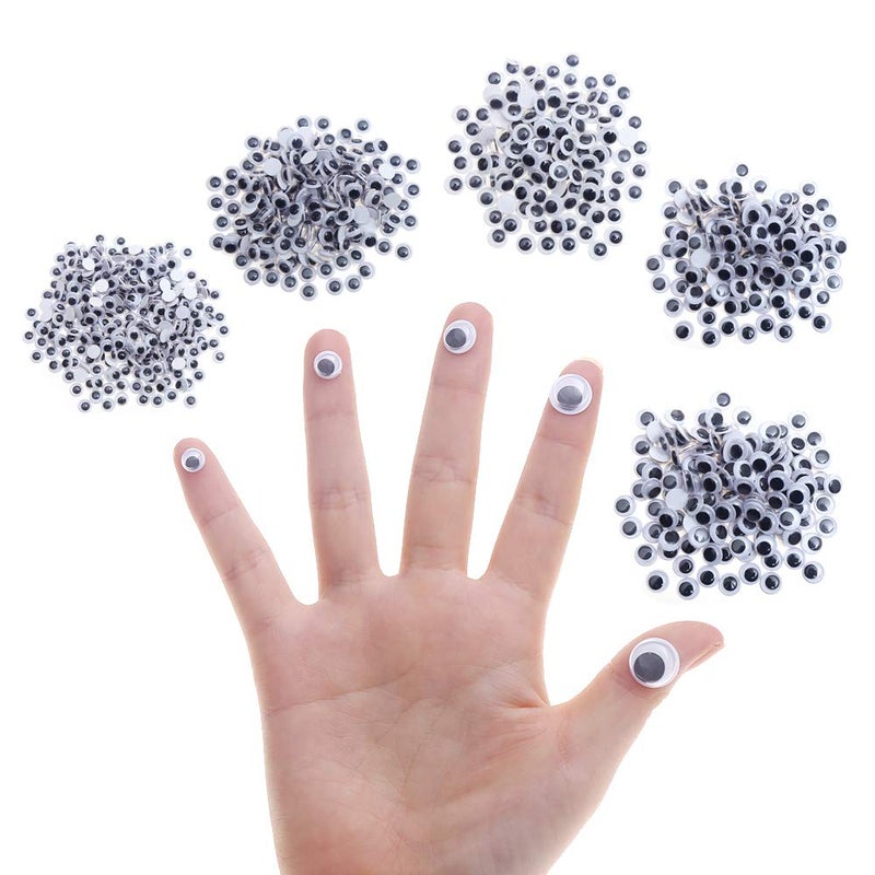 DECORA 1000pcs Round Plastic Black Googly Wiggle Eyes Self-Adhesive Wide Variety Assorted Sizes - Image 3